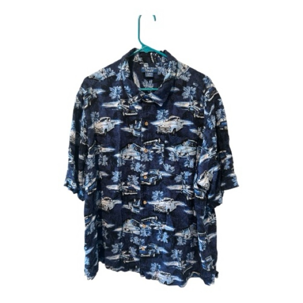 Puritan 2XL Hawaiian Shirt Rayon Tropical Car Print Button Front Mens